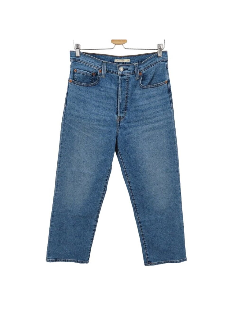 Levis Ribcage Straight Women 30 Medium Blue Denim Jeans Pockets Button Fly